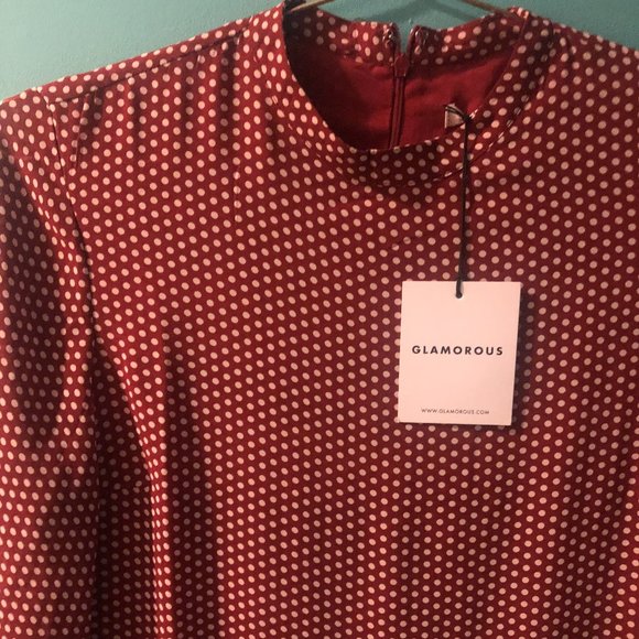 glamorous polka dot midi dress